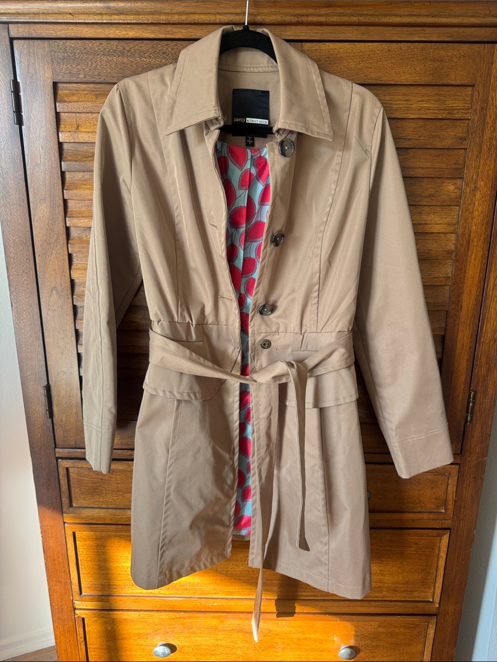 Anthropologie Tan Trench Coat with Patterned Lining
